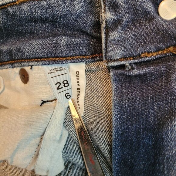 Loft Jeans Size 6 Low Rise Curvy Straight Medium Dark Wash Stretch Denim - Picture 3 of 10